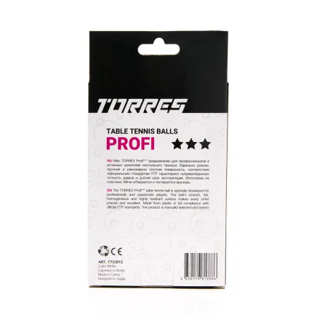 Мяч для наст. тенниса TORRES Profi 3*, TT23012, диам. 40+мм, упак. 6 шт, белый за 338.30 ₽ купить в Сургуте