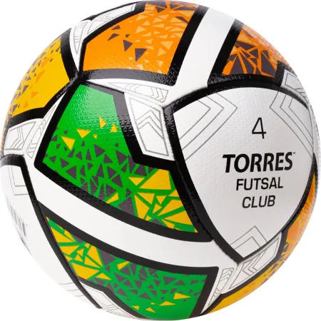 Мяч футзал. TORRES Futsal Club, FS323764, р.4, 10 пан. ПУ, 4 под. сл, гибрид. сш. бело-зел-оранж за 2&nbsp;264.40 ₽ купить в Сургуте
