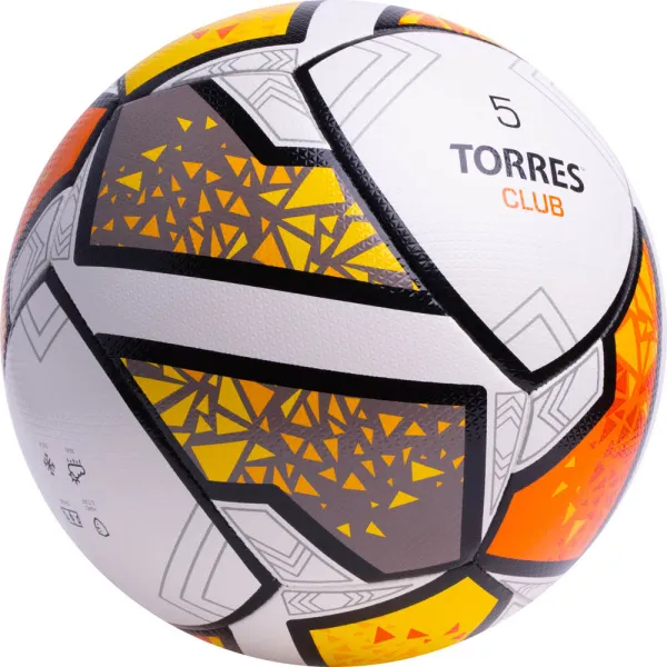 Мяч футб. TORRES Club, F323965, р.5, 10 пан., ПУ, гибрид. сшив, бел-оранж-желт за 2&nbsp;225.30 ₽ в Сургуте